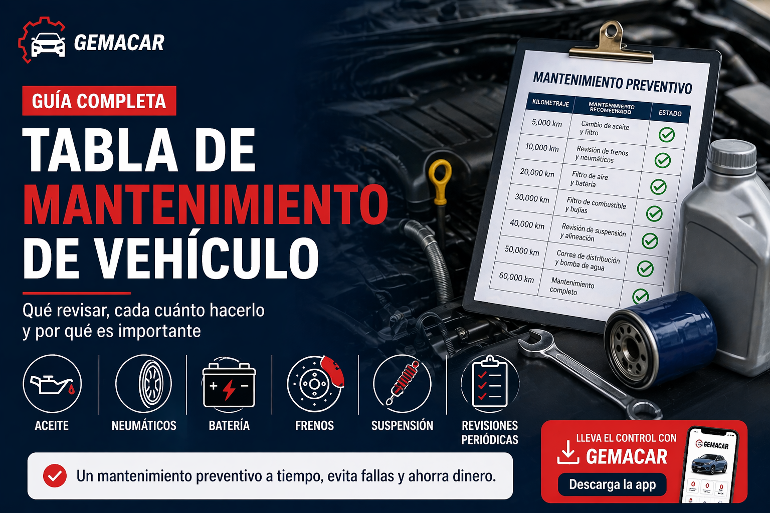 Tabla de mantenimiento de vehículo: plan completo por kilometraje (2026)